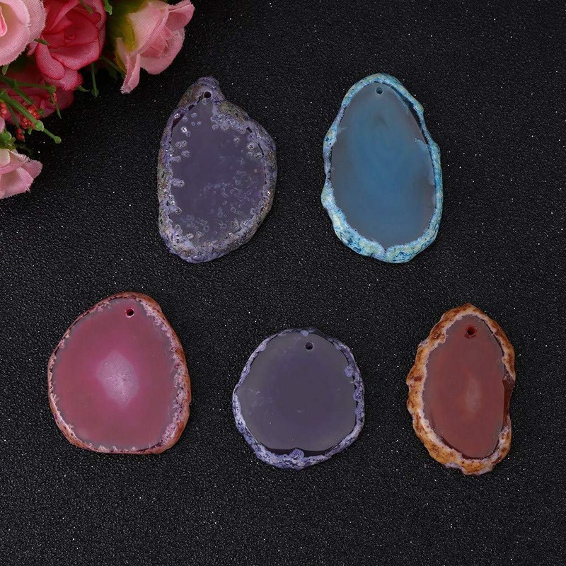 Pack of 5 Polished Agate Geode Discs, Stone Agate Light