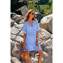 AI'MAGE - Traje de baño para mujer, traje de baño de playa, traje de baño con bolsillos, A-a-blue Flowers, M
