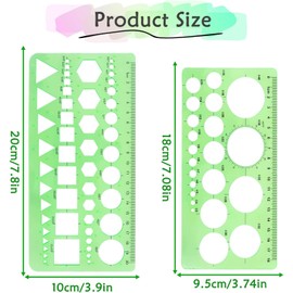 2 Pcs Circle Template,Geometric Stencils,Geometric Stencil Plastic Geometric Stencils Drawing Templates Measuring Templates Rulers,Circle Template for Drawing Measuring Designing(Green)