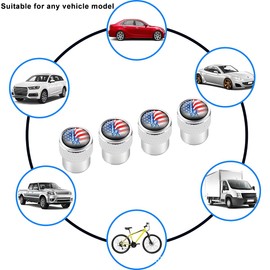 Zipelo Ameican Flag Car Valve Stem Caps, Dust Proof Alloy Vehicle Tire Air Protection Cover, Patriotic Automotive Wheel Rim Protector Accessories, Universal for Bikes, Motorcycles, Sedans (Silver)