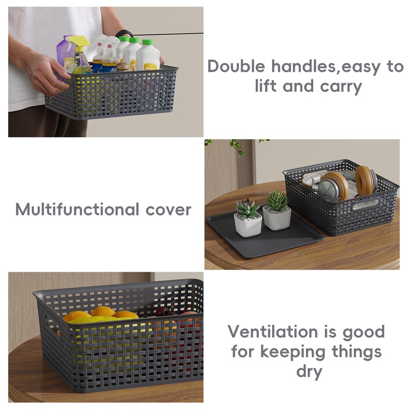 Taysisiter 13 Quart Plastic Storage Baskets with Lid, Weave Organizing