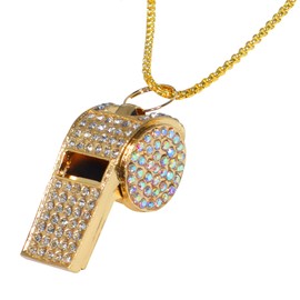 Gold Whistle with Detachable Case and Chain for Coaches Metal Crystal Rhinestone Whistle for Referees, Teachers, Sports, and Training