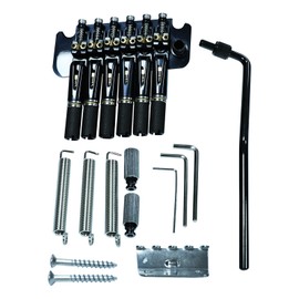 OVSAL 10.5mm Headless Electric Guitar Bridge Brass Block Saddle Hardened Steel Plate 2 point tremolo bridge for Fanned-fret 6 String Headless Electric Guitar Replacement parts （All Black）