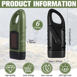 Mudder 6 Pcs Hand Crank Solar Powered Flashlights Emergency Rechargeable LED Handheld Flashlights for Survival Gear Outdoor Sports Camping Hiking Backpack Safety(Green,Black)