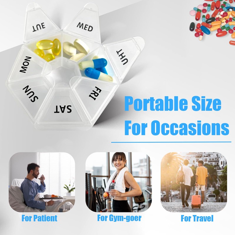 Cute Weekly Pill Organizer, 7 Day Vitamin Supplement Pill Case,