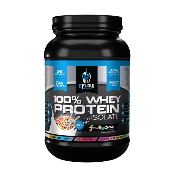 eFlow Nutrition 100% Whey Protein Isolate - Gluten & Lactose-Free Digestive Enzymes Added, Low Carb, Post Workout Shake, Fast Digesting for Optimal Muscle Recovery - Fruity Cereal (26 Servings)