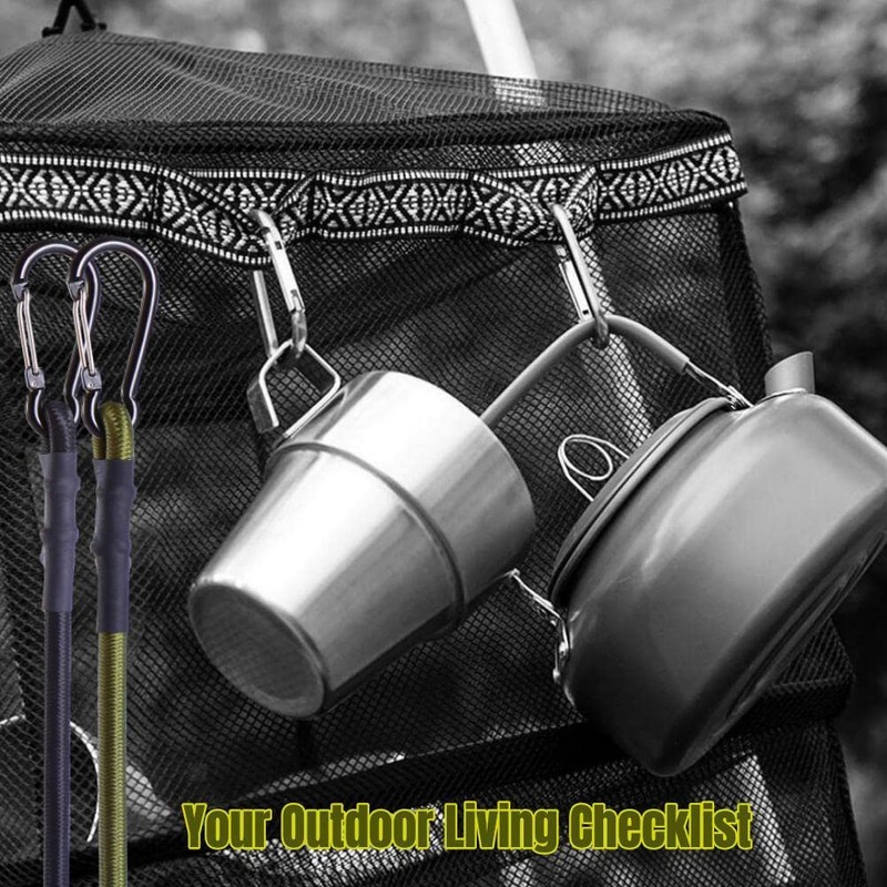 Carabiner Bungee Cords Heavy Duty Outdoor Black 60 inch 3