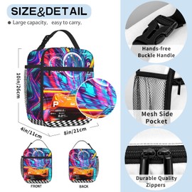 EluteFpme Insulated Racing Car Lunch Box for Boys Girls, Cool Sports Car Lunch Bag for Kids Teens School Travel Picnic Hiking Beach, Waterproof Leakproof Portable Large Capacity Cooler Bag Lunchbox