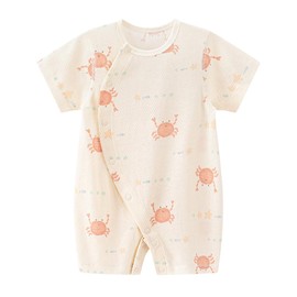 gurcooc Baby Boys Girls Romper Newborn Short Sleeve Cotton Bodysuit Cartoon Jumpsuit Summer Onesie Outfit Set, 0-18 Months, beige