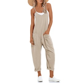 UNIANKIYA One Piece Jumpsuits for women V Neck Sleeveless Loose Fit overalls Spaghetti Strap Harem Long Pants with Pockets