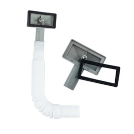 2x Overflow Pipes, Overflow Tube for Sink Extendible, Square Interface (Size: 75x40mm) Tube Length 230-600mm, Dia 26mm (Inner Dia: 21mm)