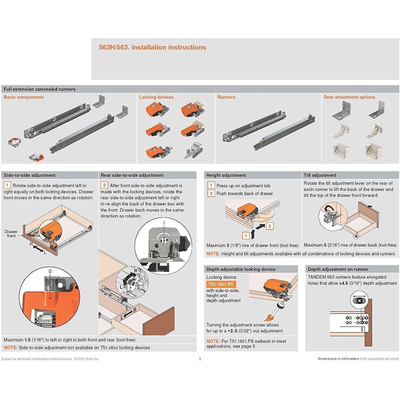 BLUM Tandem Plus BLUMOTION Drawer Slides Complete Pair, with Runners