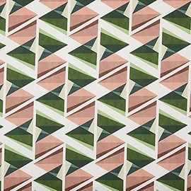 Kt KILOtela - Digital Print Half Panama Linen Fabric 100% Organic Cotton Oeko-Tex Standard 100 - Length 100 cm x Width 280 cm Geometric Pattern, Purple, Salmon Pink, 1 Metre