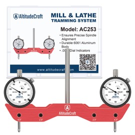 AltitudeCraft Precise Mill and Lathe Tramming System, Machine Calibration for CNC Router and Mini Mill, 0.001” Dual Dial Indicators, 1/4" Shank