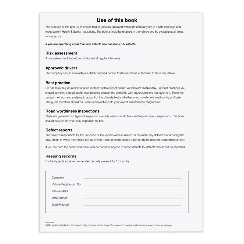 HGV Defect Inspection/Report Book, 2 Part (Duplicate)