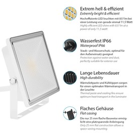 ledscom.de LED Garden Spotlight FLIN for Outdoor Use, IP66, Plug, 11.5 W, 837 lm, Warm White, LED, Spotlight, Outdoor, Lamp, Spotlight, Outdoor, Lamp, Outdoor Light, Lighting, Warm White, Balcony