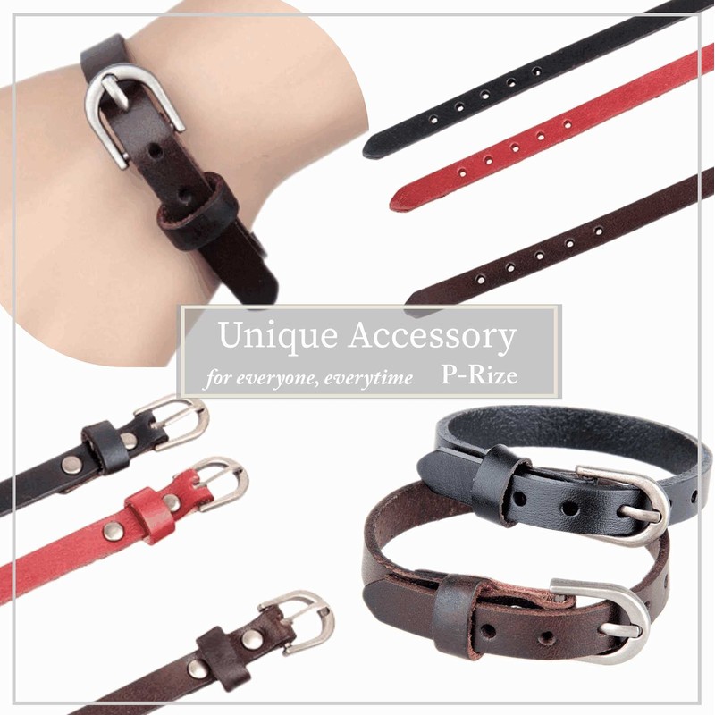 P-Rize Simple Slim Leather Bracelet, Standard Buckle, Casual, Rock Taste