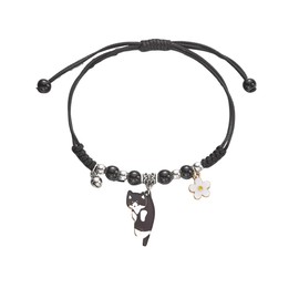 Fuqimanman2020 Cute Cat Bracelet Kawaii Kitten String Rope Chain Braided Bracelet Cat with Flower Adjustable Bracelet Cat Lover Jewelry-black