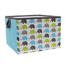 Bacati Elephants Storage Box, Aqua/Lime/Grey, Large