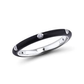 Santuzza 925 Sterling Silver Enamel Stackable Ring Cubic Zirconia Eternity Stacking Ring for Women (Black,7)