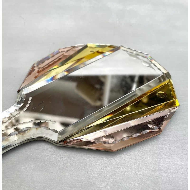 estilo veneciano Espejo Mano Vintage, Cristal Veneciano Grabado Doble Cara-