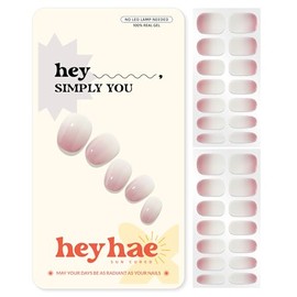 Heyhae Semi Cured Gel Nail Strips No Lamp Needed - Simply You | No UV Light Needed | Salon Quality, Easy Apply & Remove | 28 Strips, 1 Prep Pad, Nail File, Wooden Stick | Baby Pink Ombre