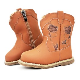 iSusuJo Baby Cowboy Cowgirl Boots Infant Boys Girls Western Booties Round Toe Riding Mid Calf Boots for All Seasons for 6 9 12 15 18 24 Months Brown Size 18-24 Months Toddler