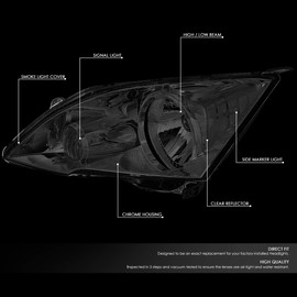 DNA MOTORING HL-OH-HCRC07-SM-CL1 Pair Smoked Lens Headlight/Lamps [ Compatible with 07-11 Honda CRV]
