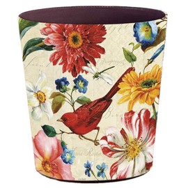 Scakbyer Leather Trash Can, Retro Decorative Waste Basket, 10L Capacity Small Waste Paper Basket, Waterproof Garbage Can for Bathroom, Bedroom, Office, Kitchen and Living Room - Red Bird