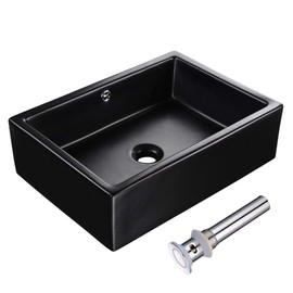 Aquaterior Rectangle White Porcelain Ceramic Bathroom Vessel Sink Bowl Basin with Chrome Drain and Overflow