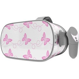 Decal Style Skin Wrap Compatible with Oculus Go Headset - Pastel Butterflies Pink on White (Oculus NOT Included)