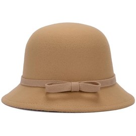 LXOrdora Womens Bowler Fedora 1920s Vintage Felt Cloche Dome Bow Top Hat Khaki