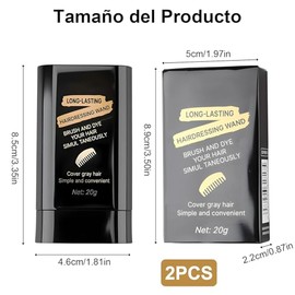 2 Piezas Peine para Tinte de Cabello 2 en 1 - Tinte en Barra Portátil, Cobertura de Canas Resistent al Agua y Sudor, Fórmula Rápida y Segura, Uso Unis