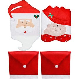 Tatuo 4 Pieces Christmas Chair Covers Decor, Santa Claus Red Hat Snowflake Chair Xmas Cap, Kitchen Dining Chair Slipcovers Sets for Christmas Holiday Festive Decorations (Red Santa Hat)