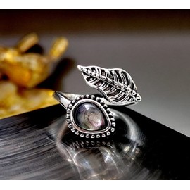 Mnyixsi Fashion Leaf Moonstone Silver Ring for Women, Boho Style Faux Dainty Vintage Leaf Ring, Adjustable Open Design Leaf Branch Vine Rings, Creative Olive Leaf Birthstone Jewelry for Mom