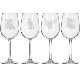 MIP Set of 4 Wine Glass for Red or White Wine Gift Owl Collection (16 oz Tall Stemmed)