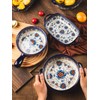Bicuzat Blue and Orange Flower Vintage Style Ceramic Bakeware Casserole
