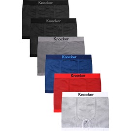 Knocker Men's Seamless Boxer Brief Stretchable Underwear 6 pcs, Assorted Colors (008M)