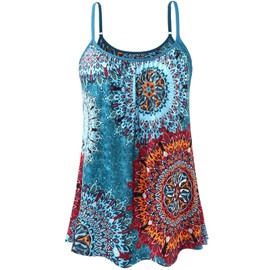 Vislivin Camisole for Women with Built in Bra Flowy Loose Fit Tanks Plead Cami with Adjustable Strap Blue Flower XXXL