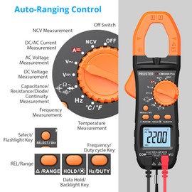 Proster Digital Clamp Meter 6000 Count - 800A DC AC Current AC/DC Voltage Multimter, TRMS NCV Continuity Capacitance Resistance Frequency Diode Hz Tester, with Test Leads, Alligator Clips