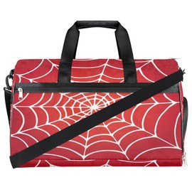 Kids Overnighter Duffel Bags for Boys Girls, Red Spider Web Carry-On Size Sports Gym Bag with Shoe Compartments for School Practice or Overnight Travel Weekender Sleepover Tote Bag