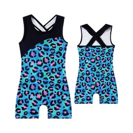 uideazone Gymnastics Leotards for Girls 4-5T Sparkle Leopard Biketard with Shorts Suppleness Toddler Dance Unitard Outfit on Daily