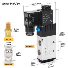 AIRIX 4V210-08 Pneumatic Solenoid Valve DC12V, 2 Position 5 Way, 1/4" NPT, Pilot-Operated Single Coil, Fast Response Electric Air Valve with Junction Box & Quick Connect Fittings