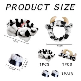 Pack of 2 Cow Headbands, 2 Pieces Cow Bracelets, Face Wash Headbands, Bow Cosmetic Headbands, Cow Horn Headbands, Plush Headbands, Elastic Headbands for Women