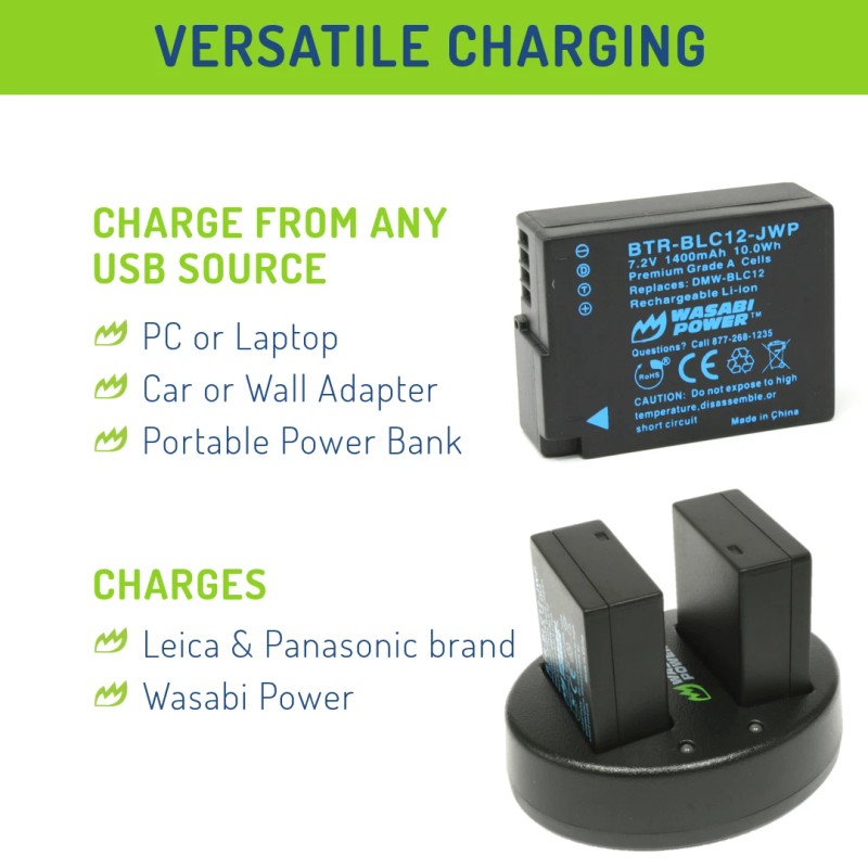 Wasabi Power Battery (2-Pack) and Charger for Leica BP-DC12