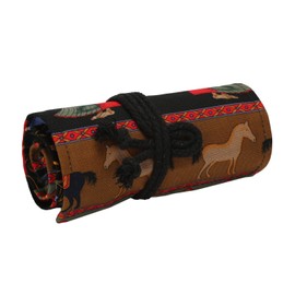 Amoyie Hand Roll Up Bag for 48 Coloring Pencil, Canvas Pencil Organiser Bag Artist Pen Carrier Bag, Pencil Wrap for Kids, Easy Use (no pencil included), Black Tree