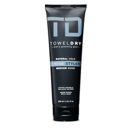 Towel Dry Creme Styler Natural Hold + Medium Shine - Men's Hair Styling Super-Lightweight Smoothing Cream - Hold 2/10 - Easy Washout Formula - Men's Grooming Gear, Made in USA, 8.4 fl oz (250ml)