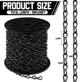 Yaocom 100ft Jack Chain with 10 pcs S Hooks Galvanized Steel Twist Chain with Spool-Weldless for Hanging Fixture, Bird Feeders, Overhead Lights, Artworks, Flowerpots(2mm, Black)