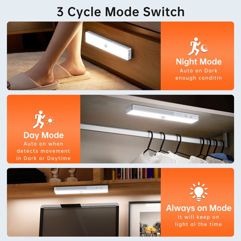 LED Closet Light, 30LEDs Dimmer USB Rechargeable Motion Sensor Light