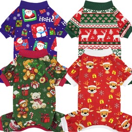 XPUDAC 4 Pieces Dog Pajamas for Small Dogs Pjs Clothes Puppy Onesies Outfits for Doggie Christmas Shirts Sleeper for Pet, L
